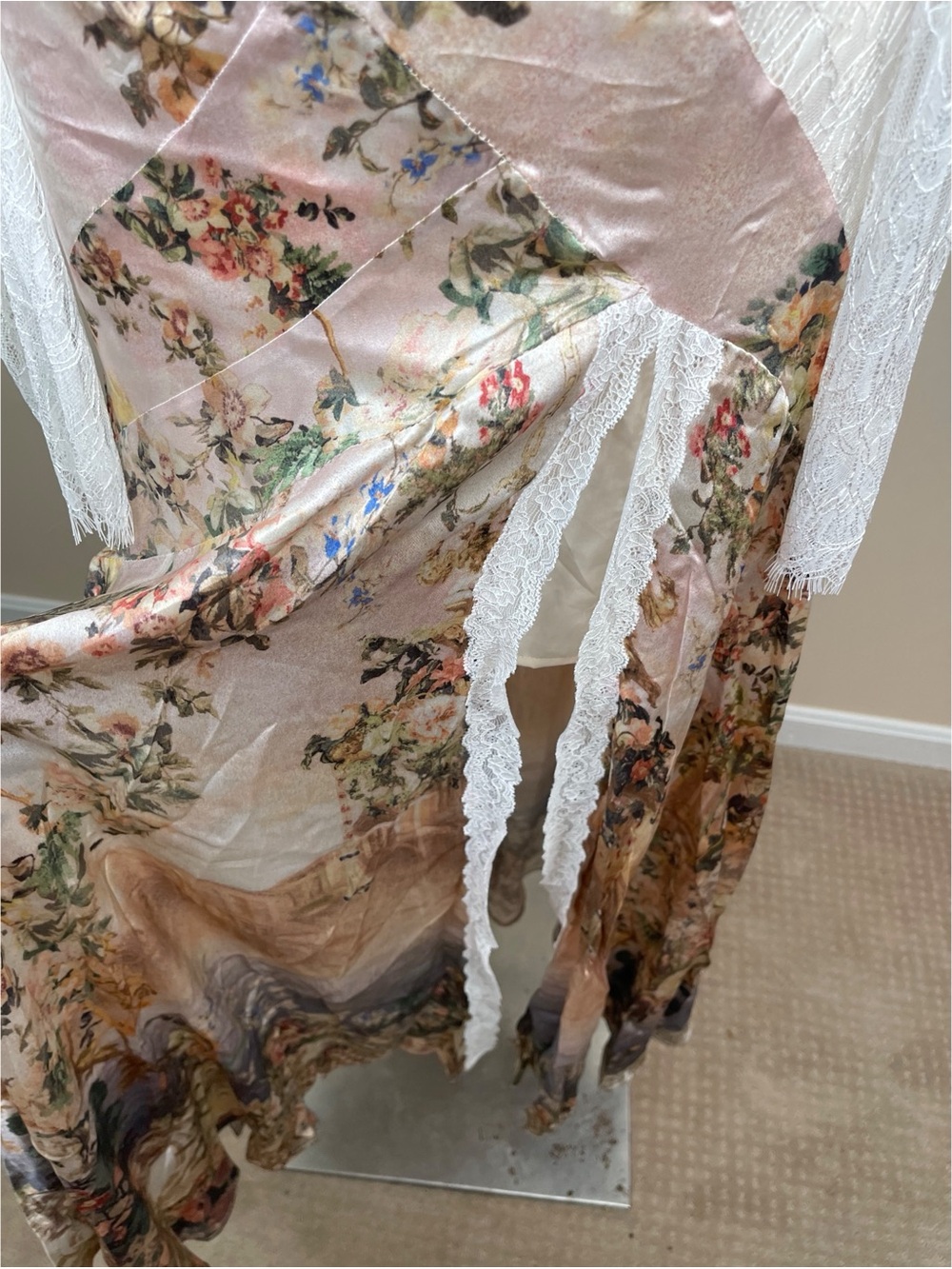 CAMILLA Lace Splice One Shoulder Long Sleeve Silk Maxi Dress Size M - Picture 6 of 10